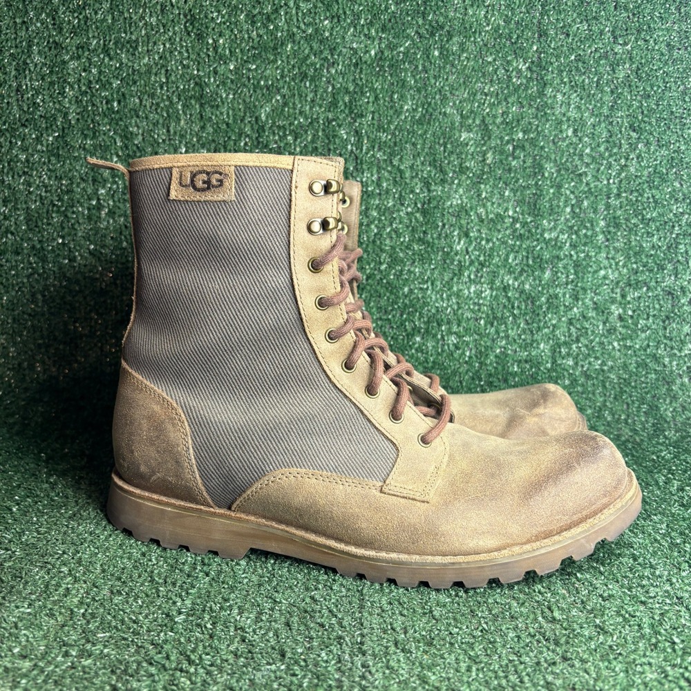 UGG Montgomery Nubuck Canvas Suede Lace Up Combat Military Boots Brown Mens 12